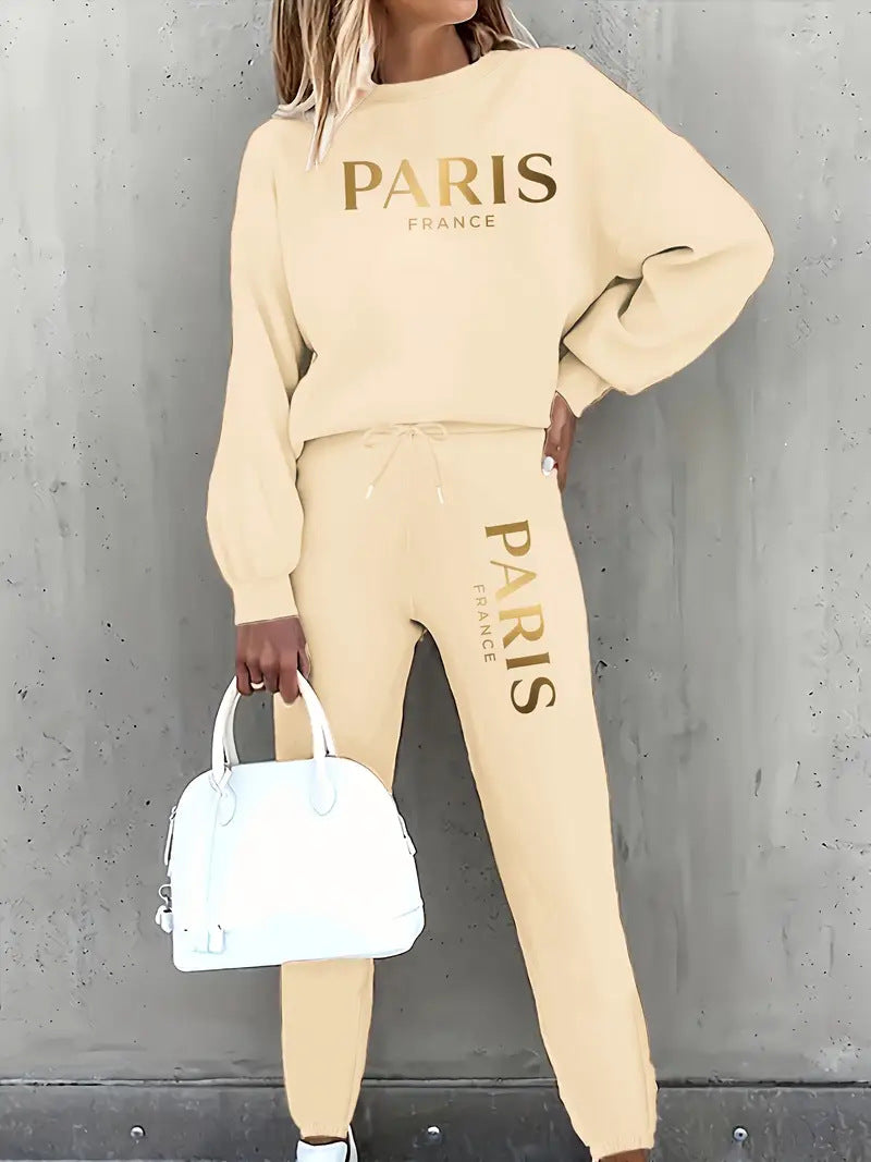 Letter Printing Long Sleeve Crew Neck Sweater Leisure Sports Fleece-lined Suit