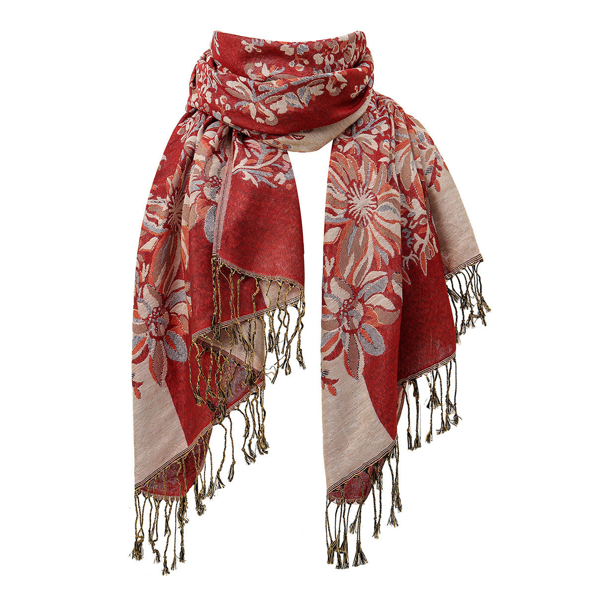 Ethnic-style Sunflower Tassel Scarf With A Trendy Print