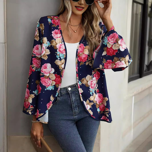 V-neck Floral Bell Sleeve Blouse