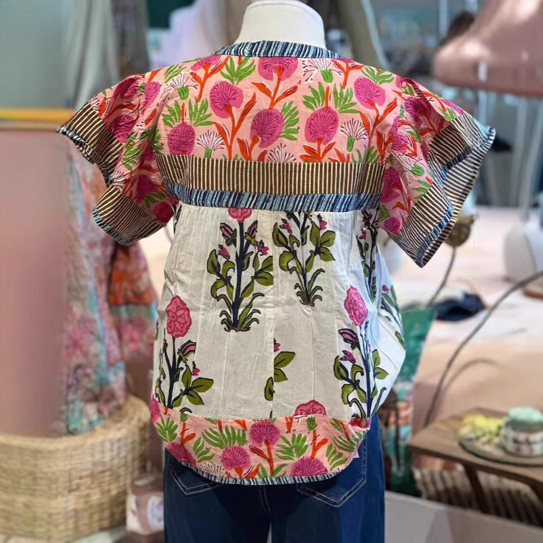 Summer New Women's Loose Casual Print Round Neck Shirt