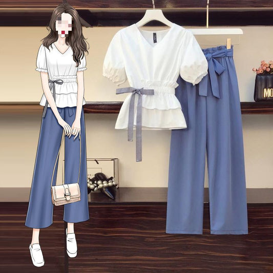 Figure-flattering Wide-leg Pants Suit Two-piece Set