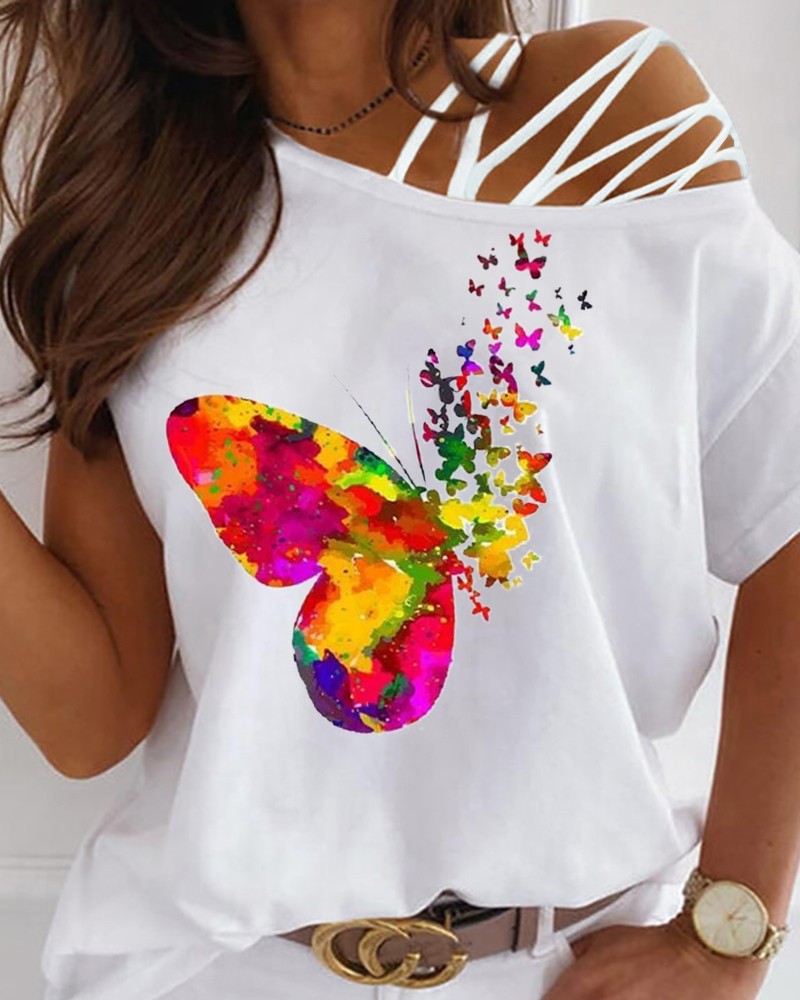 Off-shoulder T-shirt med print