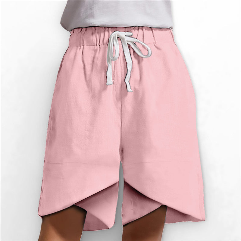 Elastic Waist Wide Leg Pants Pockets Loose Ladies Casual Shorts