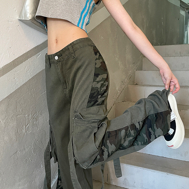 Street Trendsetters Splicing Camouflage Contrast Low Waist