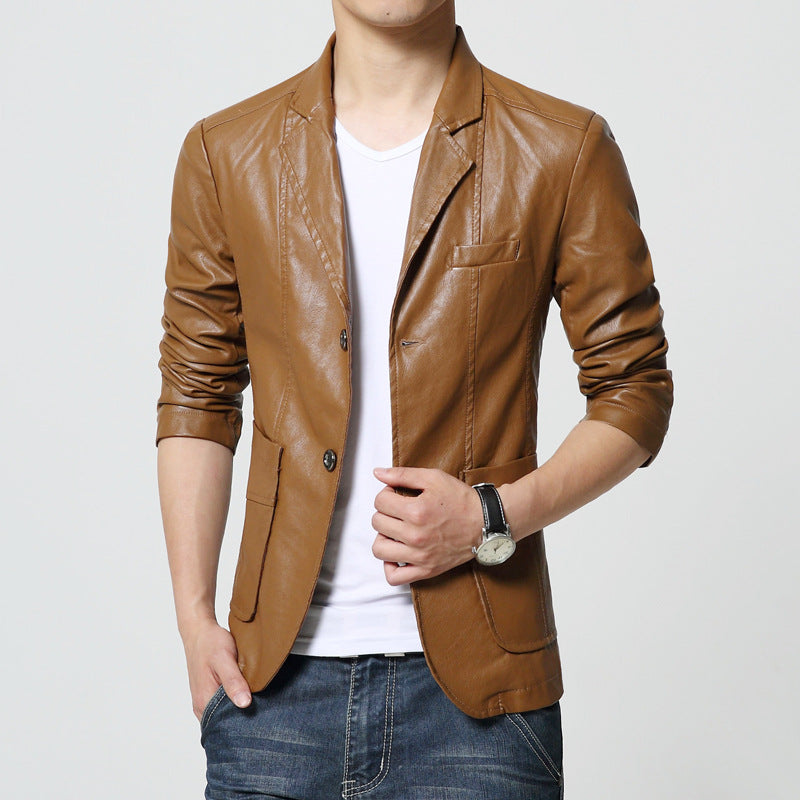 Men's Large Leather Suit Thin Slim Top