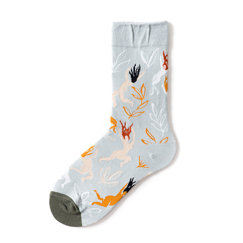 Trendy Mid-calf Length Socks Preppy Style Stockings Artistic Illustration Socks