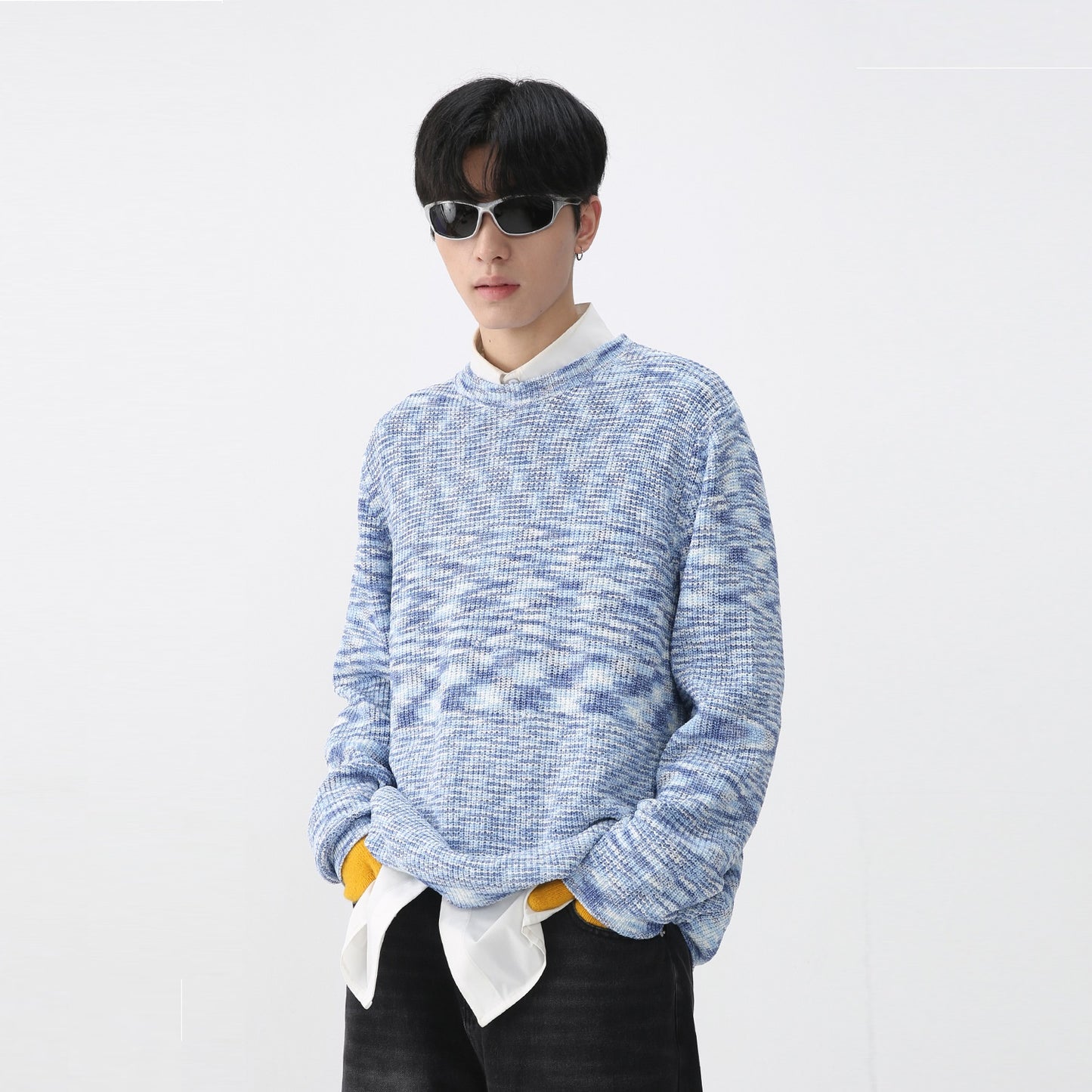 Men's Long Sleeve Pullover Base Knitted Bandage Dress Striped Sweater