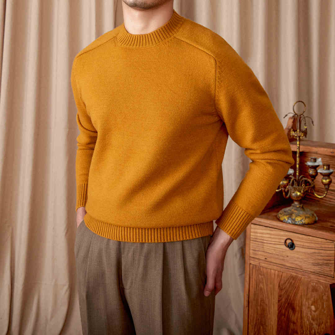 Round Neck Long Sleeve Solid Color Sweater Leisure Pullover Sweater
