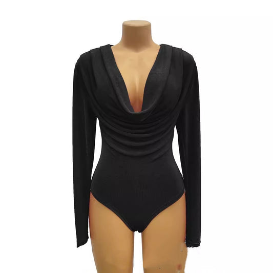 Dame Slim-fit V-hals Basisbluse Langærmet Jumpsuit Top