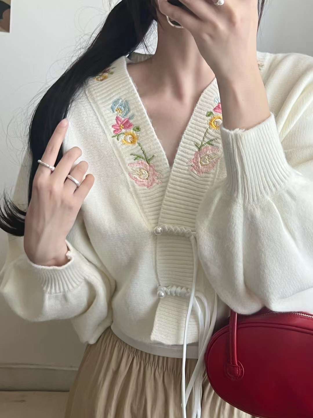 Fall Winter Coat Short Slimming V-neck Vintage Sweater Cardigan For Women