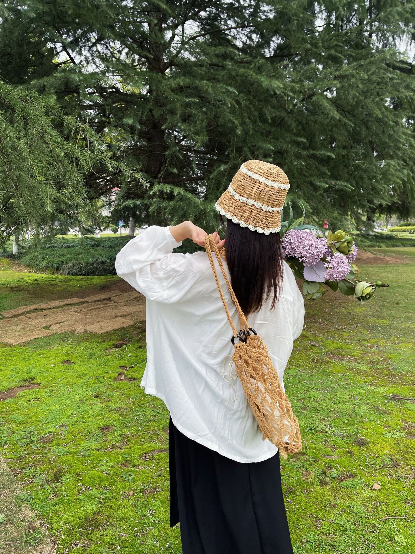 Contrast Color Lace Straw Hat Ins Casual All Match