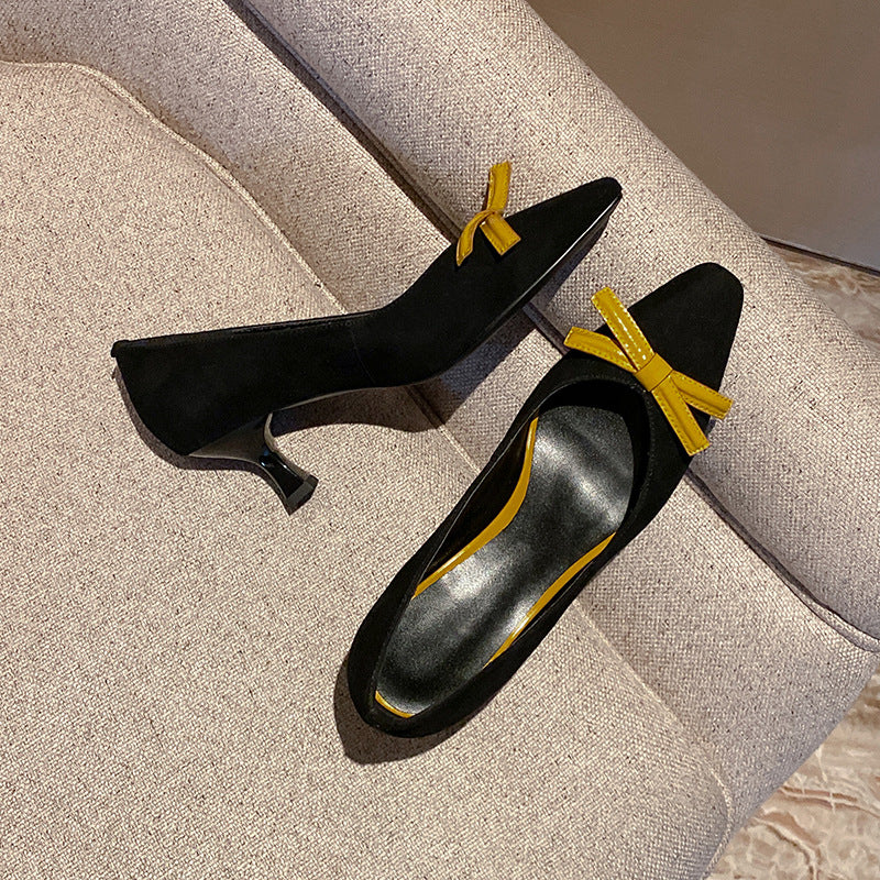 Simple And Elegant Low Top Shoes With Bow Stiletto Heel