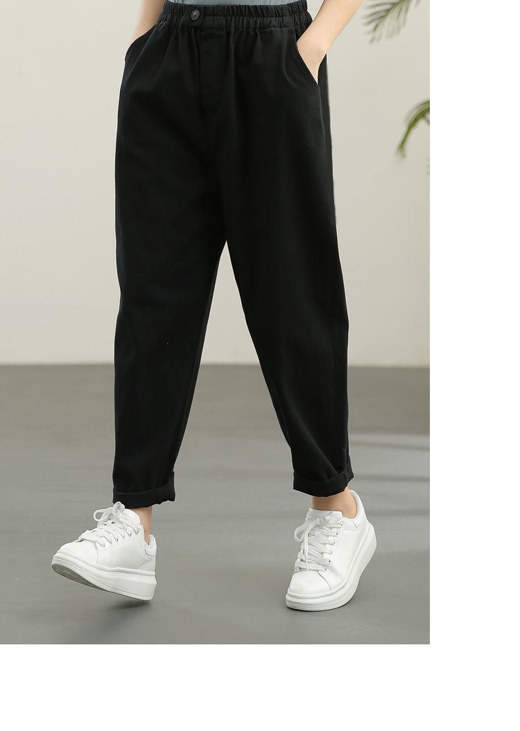 Pure Color Elastic Waist Slimming Harem Pants Cropped Pants