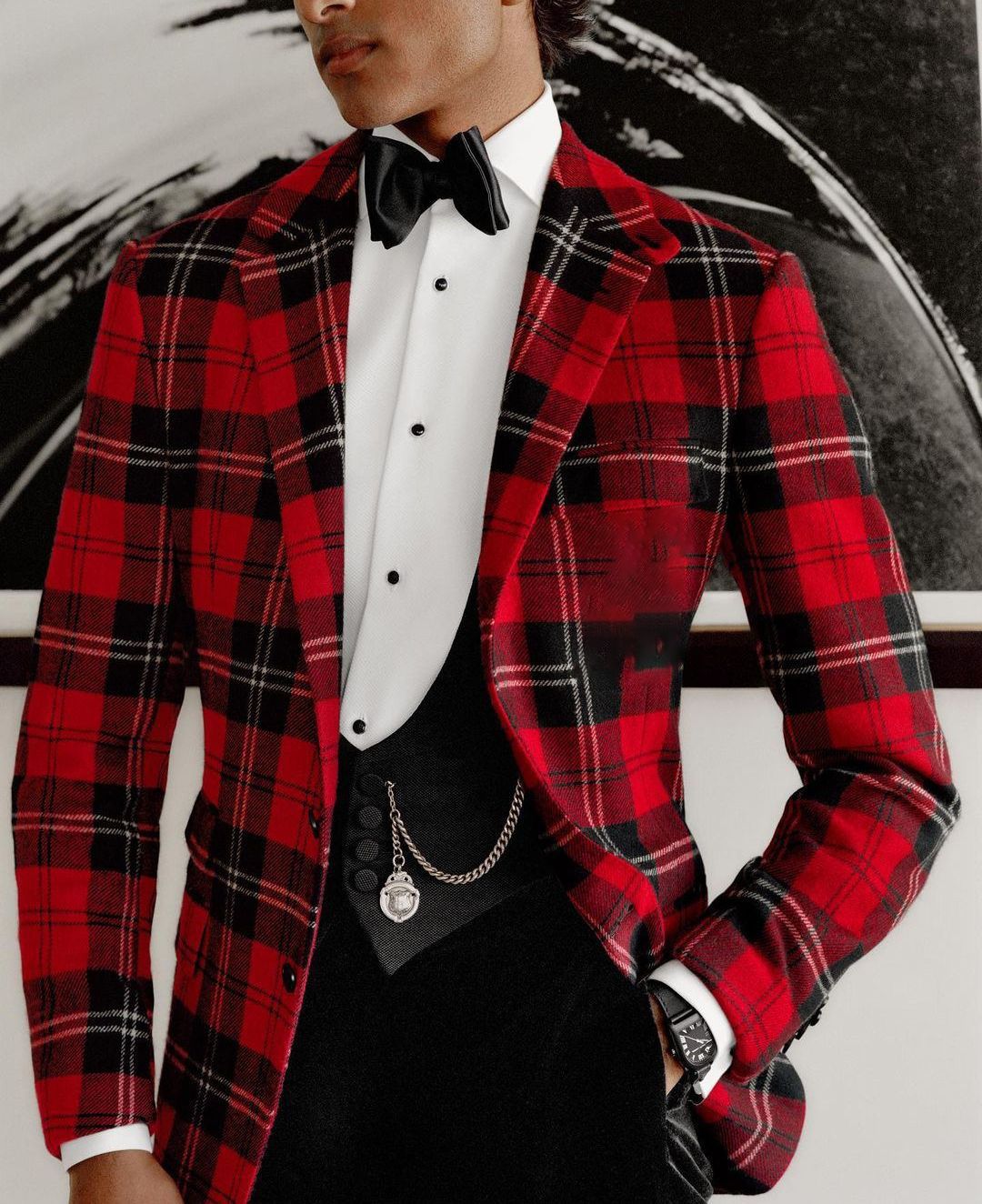 Men's Single Row Two Button Plaid Blazer