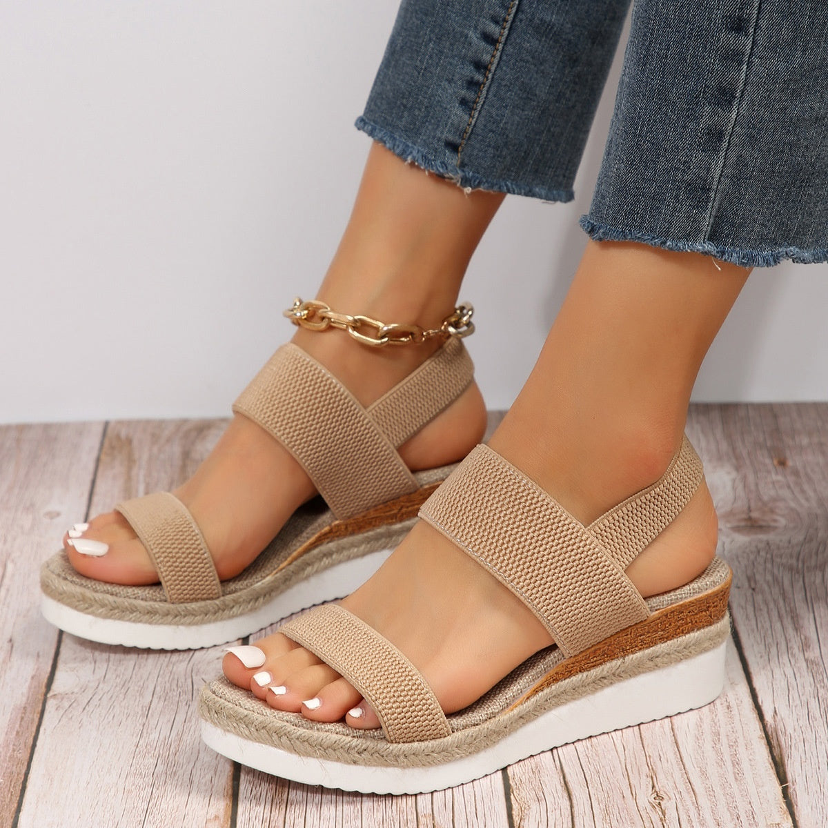Peep Toe Plus Size Buckle Wedge Platform