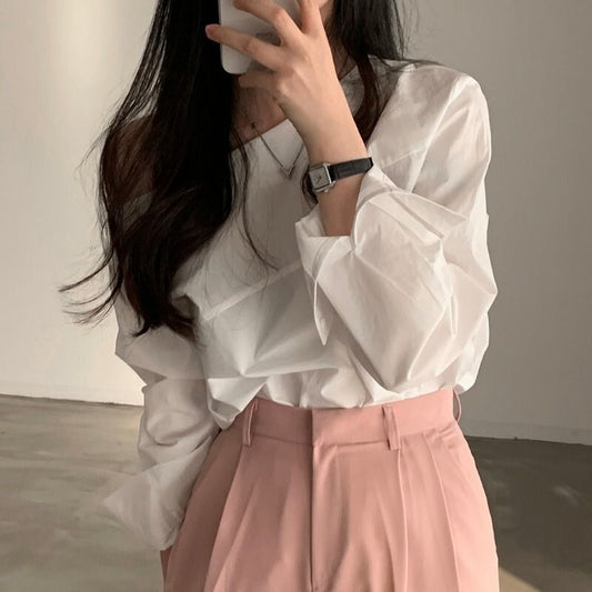 Single-side Off-shoulder Loose Long-sleeved Shirt Women's Top