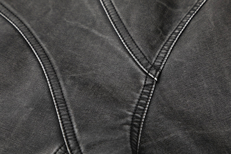Same Style Maychao Special-interest Design Distressed Wash Leather Jacket Coat