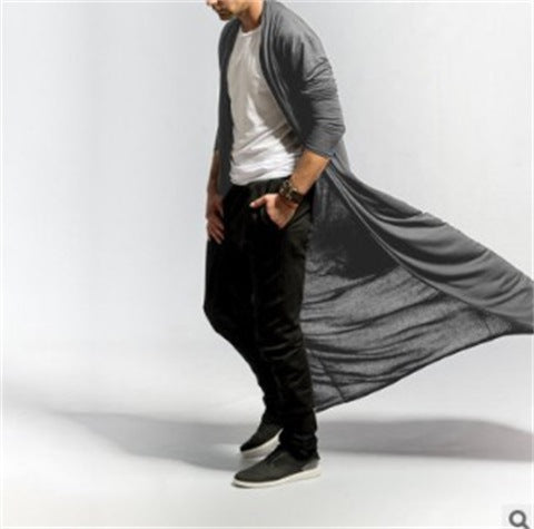 Slim Long Trench Coat Casual Fashion Solid Color Men'S Top