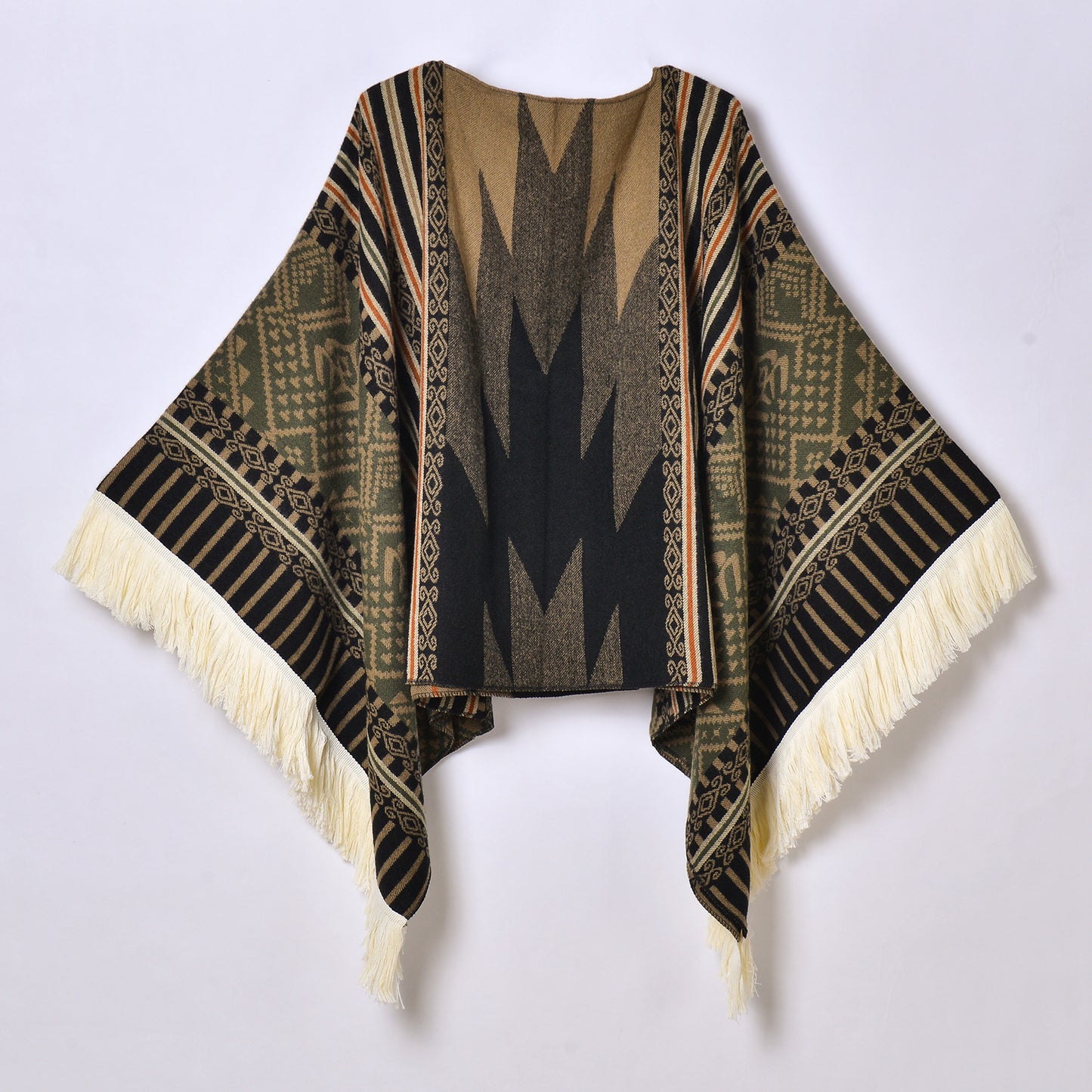 Western Denim Style Men's And Women's Shawl Tassel Pullover Keep Warm Outdoor Large Cloak