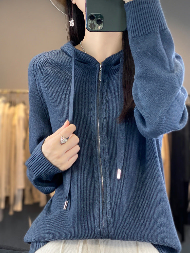 Double Zipper Cardigan Sweater Hoodie Loose-fitting Hoodie Long Sleeve