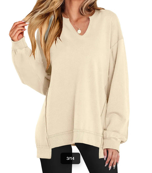 Dame Stribet V-hals Løs Sweatshirt Strik