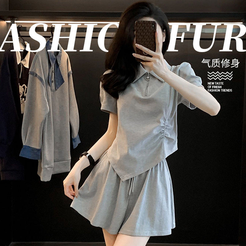 Loose-fitting Wide-leg Shorts Two-piece Set