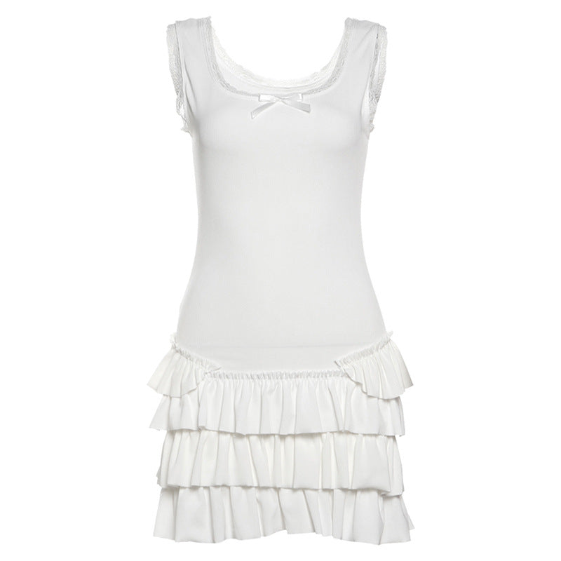 Womens Solid-Color Slim-Fit Street-Style U-Neck Sleeveless Dress