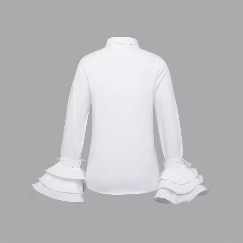 Women's Solid Color Slim Casual Ruffle Sleeve Shirt Top
