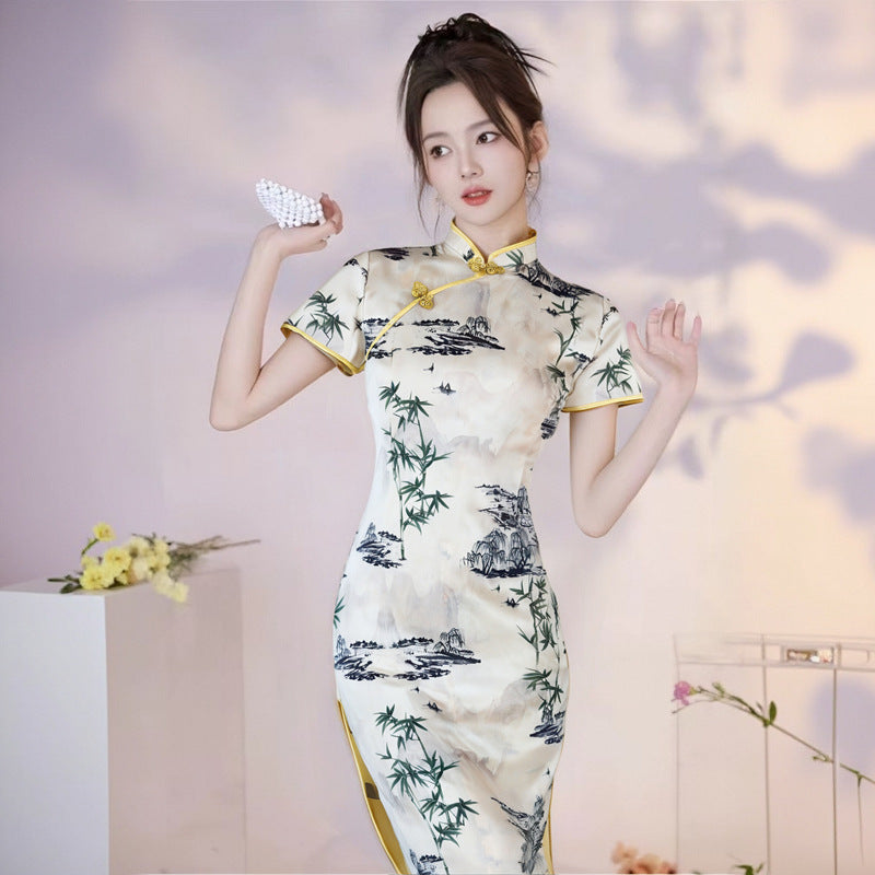 New Summer Cheongsam A Long Vintage-style Youthful And Modernized Dress