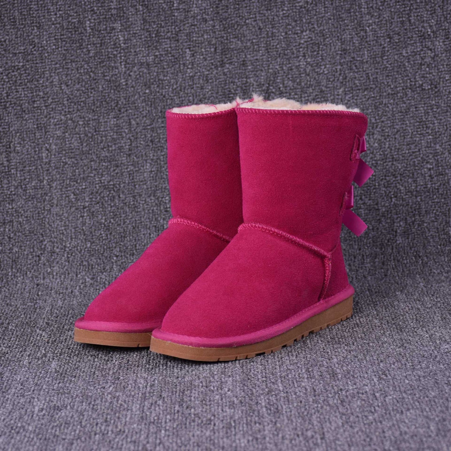Women's Solid Color Bow Mid-tube Snow Boots