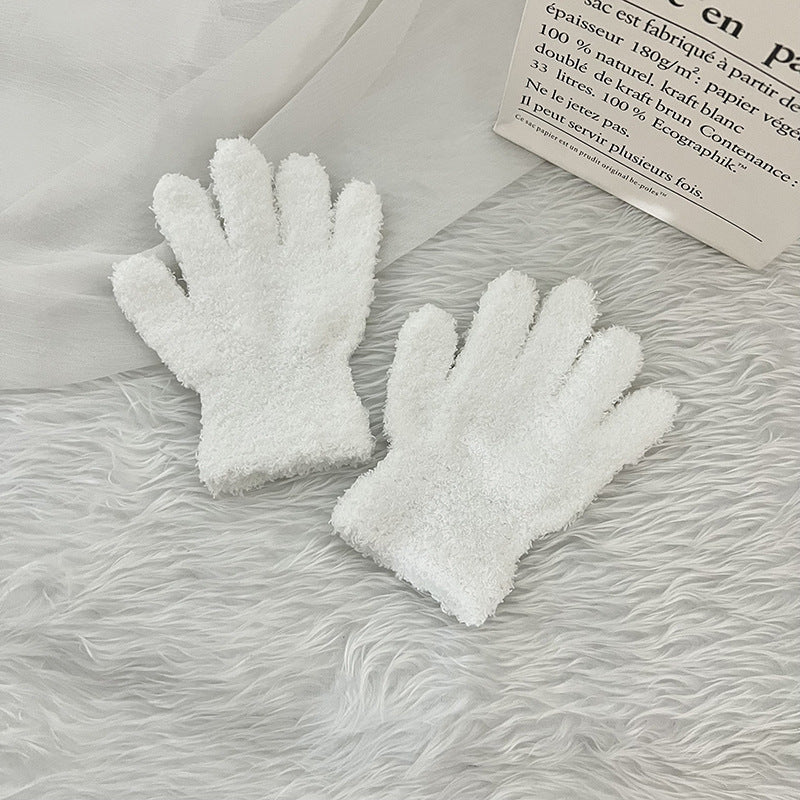 Winter Children's Gloves Finger Writing Cold-proof Warm Gloves Solid Color Knitted Coral Velvet Gloves