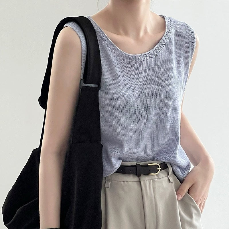 Korean Style Loose And Simple Temperament Leisure Round Neck Sleeveless Vest