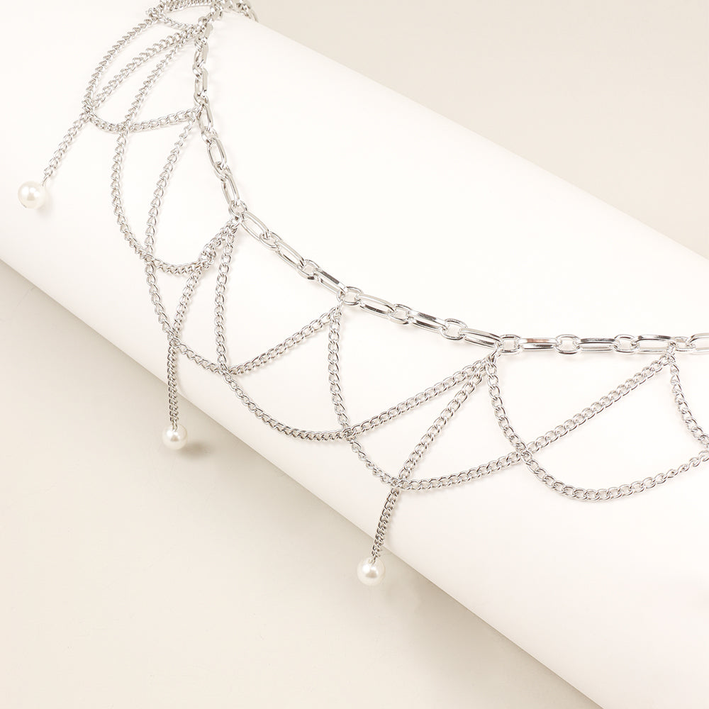 Waist Chain Pearl Pendant Wavy Fringe Body Chain Banquet Party Fashion Versatile Dress Accessories