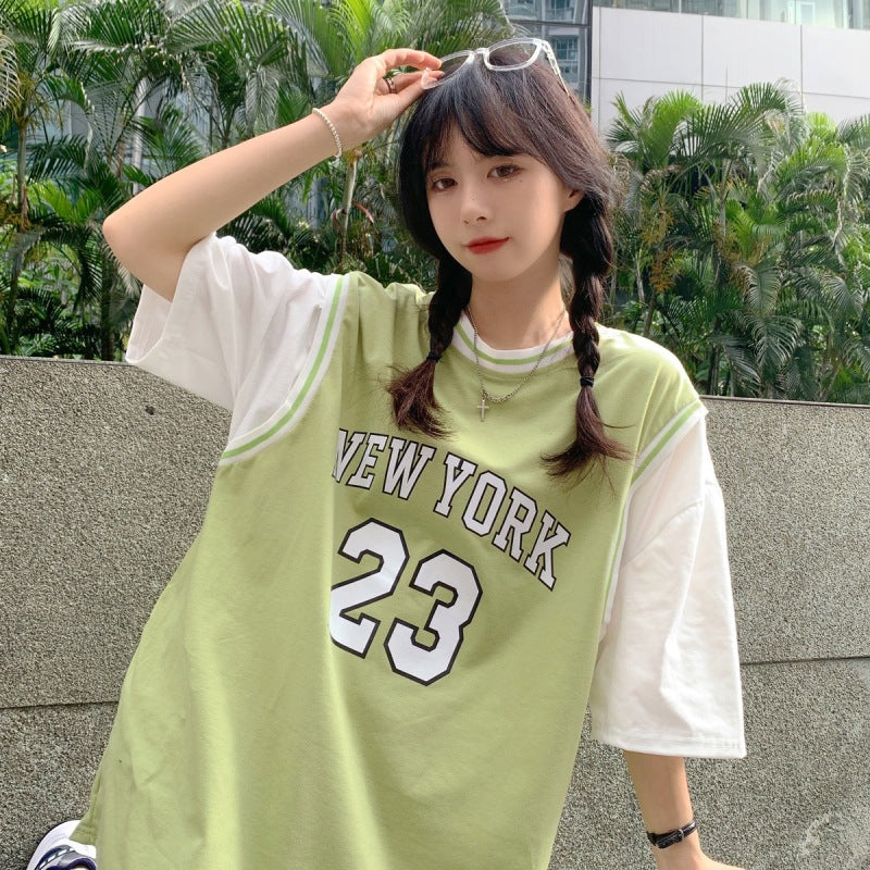 Fake Two-piece Baseball Uniform College Style Temperament Ins Trendy Top