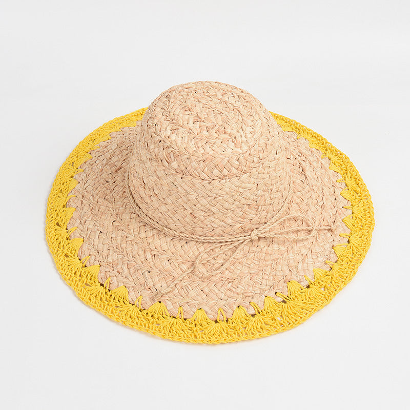 Women's Big Brim Shade Sunscreen Color Matching Raffia Hat