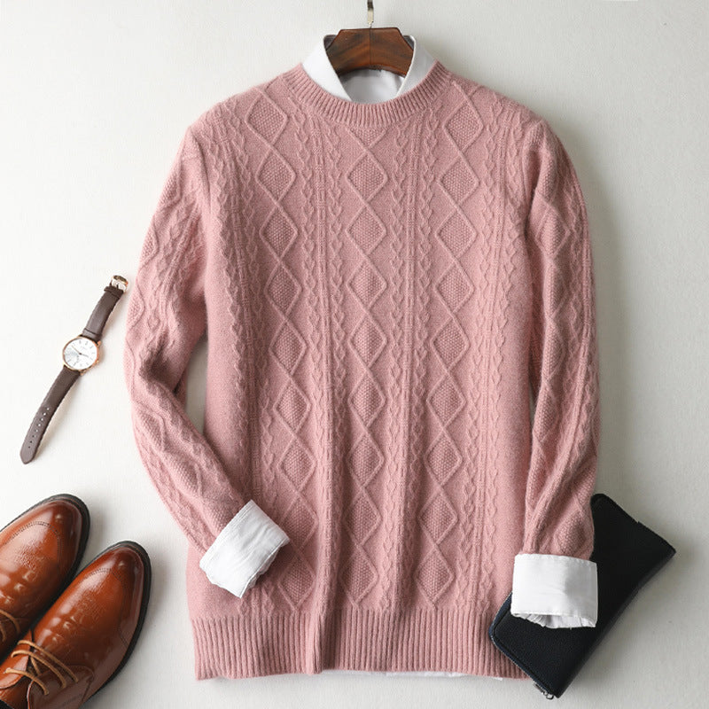 High-end Round Neck Thick Solid Color Sweater Youth Jacquard Casual Pullover Sweater