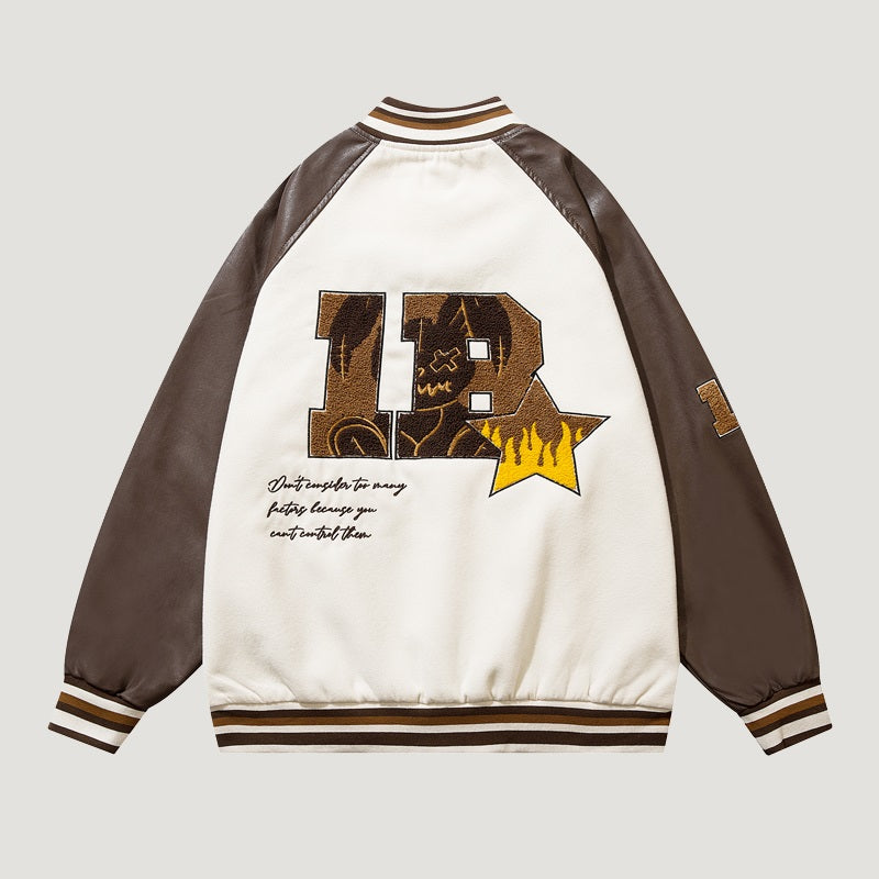 Letter Hip Hop Loose Locomotive Retro PU Baseball Uniform Women