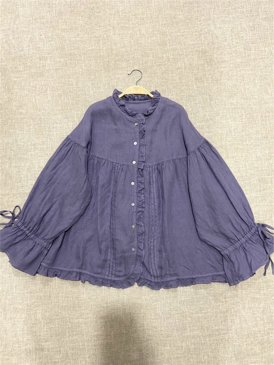 Japanese Style Artistic Linen Wooden Ear Loose Princess Sleeves Shirt