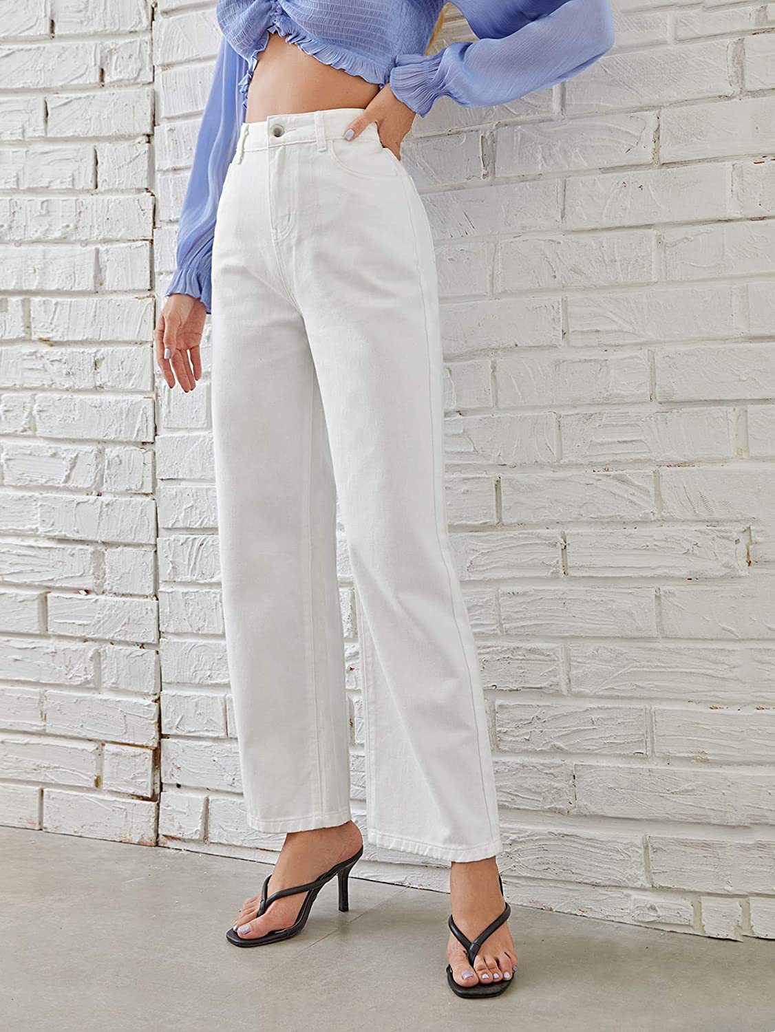 Vaskede Fashion Straight Jeans til damer med medium talje