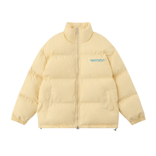 English Letters Printed Street Stand Collar Two-way Loose Zip Cotton-padded Coat