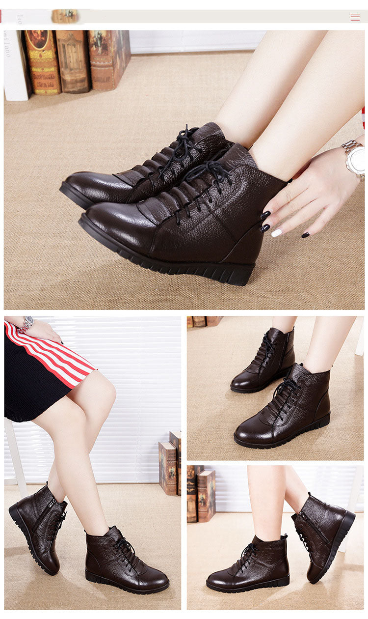 Winter Women's Shoes Leather Non Slip Short Boots Women's Mother's Cotton Shoes Lace Up Snow Boots Women's Warm Shoes Short Boots