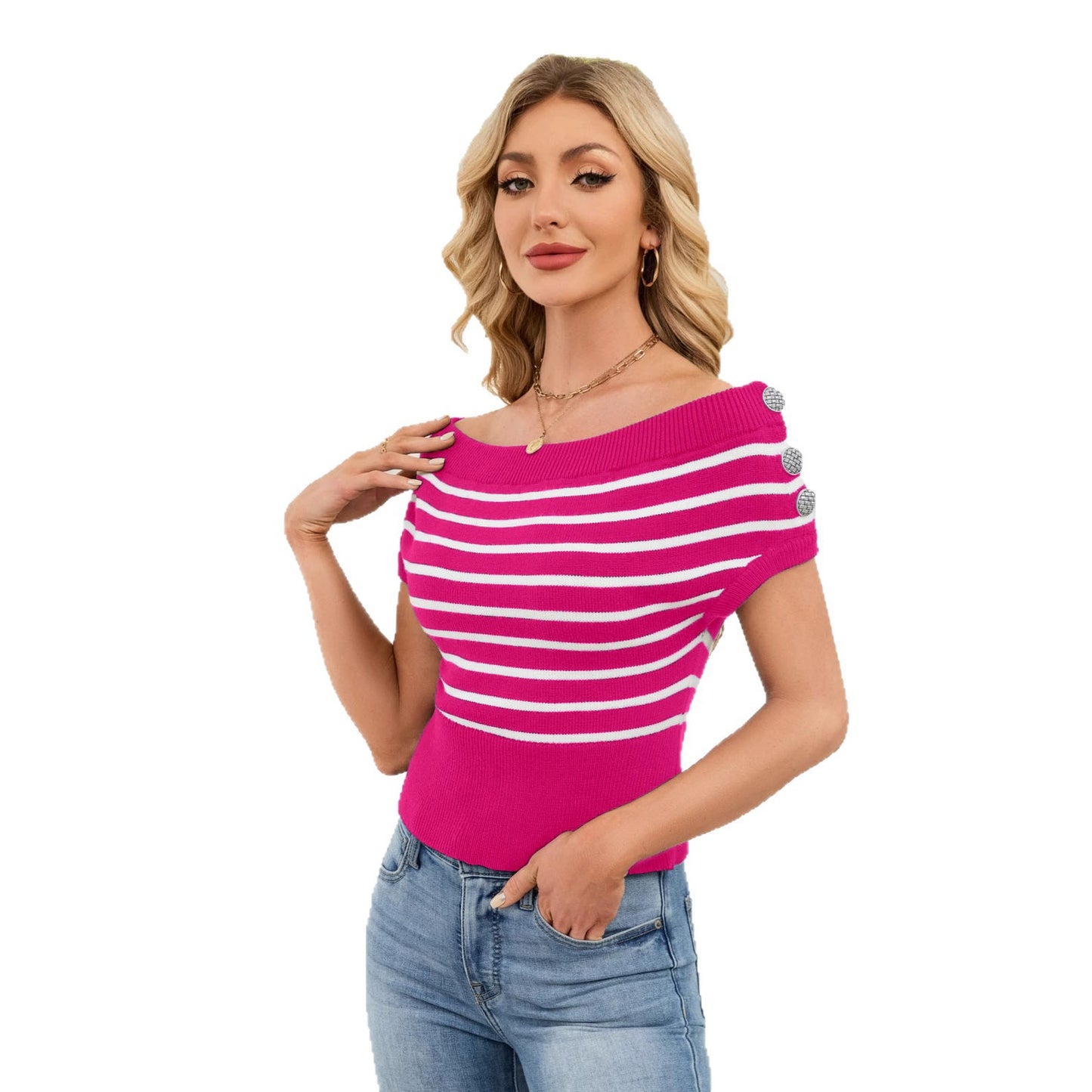 Women's Off-shoulder Knitted Short-sleeve Top