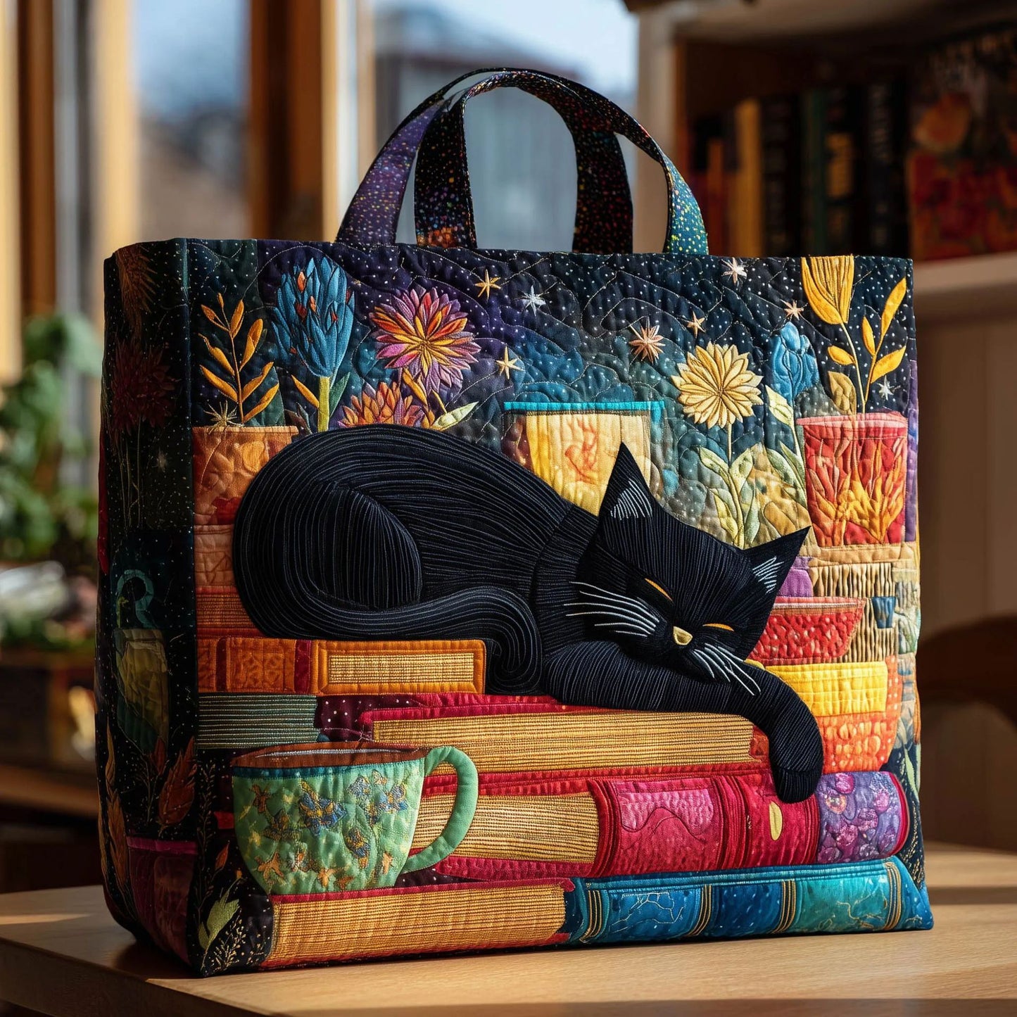 Creative, High-Capacity Tote Bag With Digital Print And Quilted Embroidery