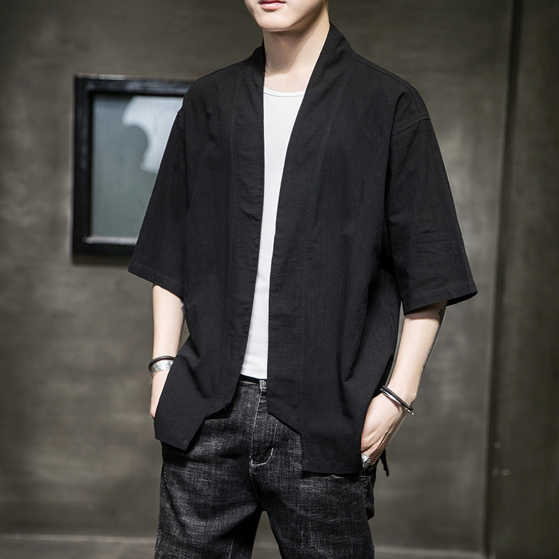 Men's Chinese Style Cotton And Linen Casual Embroidered Cardigan