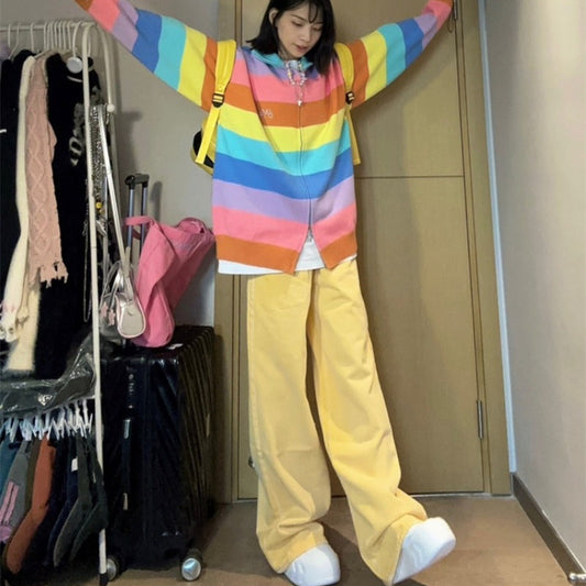 Kvinders Efterår Dopamin Farve Retro Jeans Løse Afslappede Lige Ben Slankende Farvede Bukser