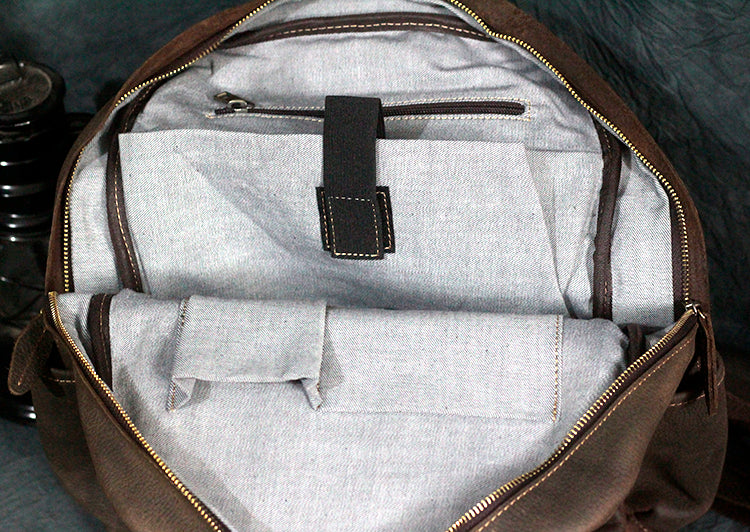 Crazy Horse Men's Leather Korean Style Backpack Retro