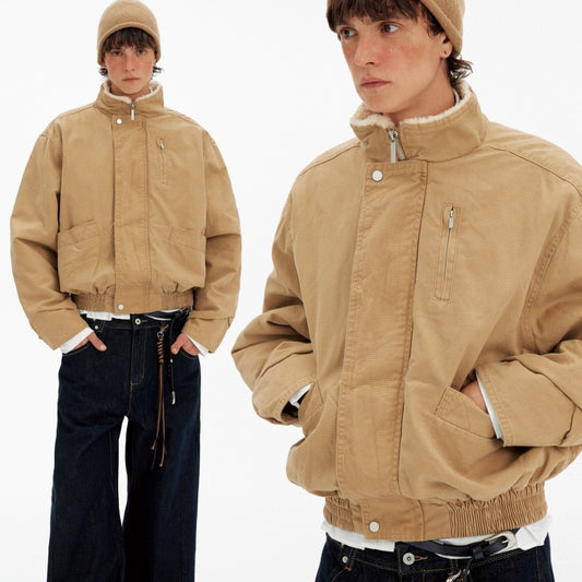 Retro Barn-style Stand Collar Work Jacket For Men And Women