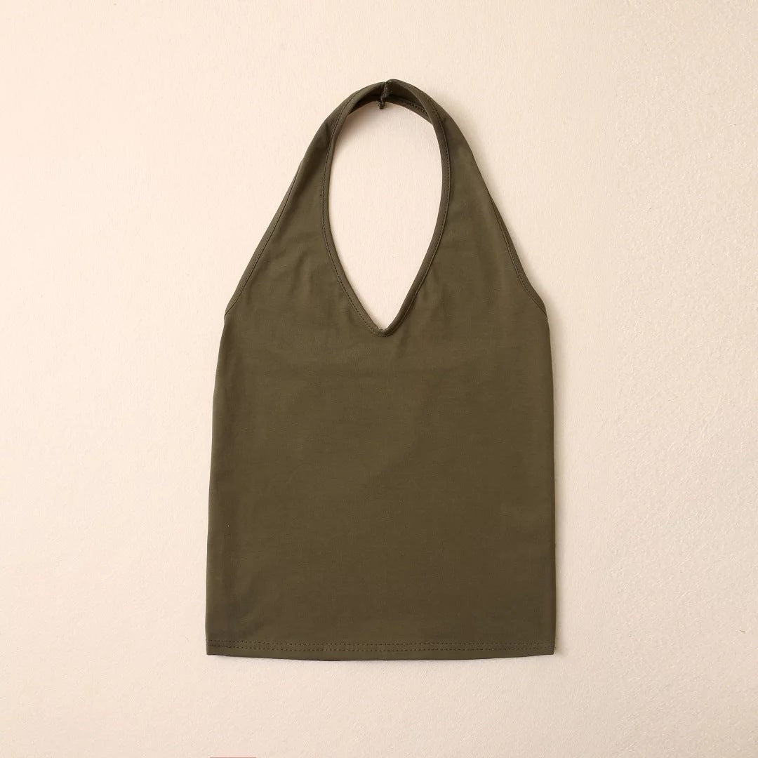 Solid Color Cropped Slim Back Showing Chest Halter Camisole