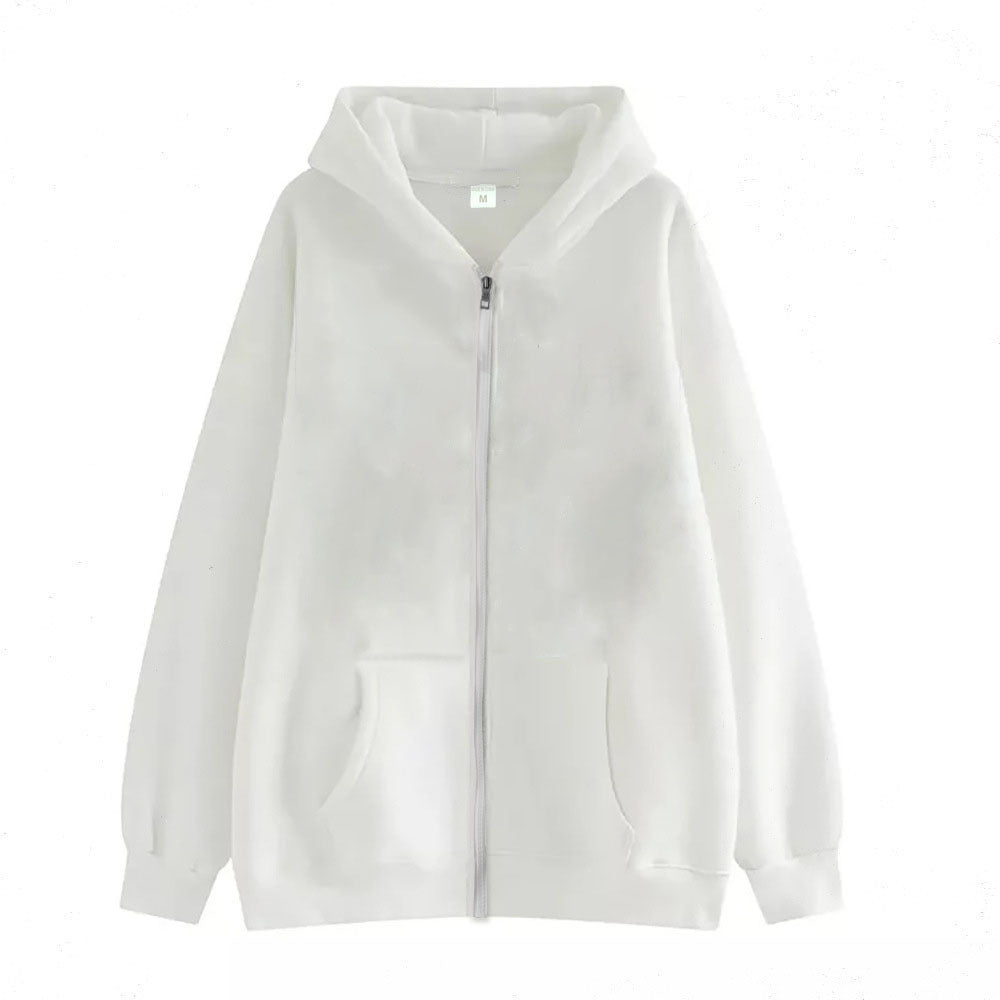 Full-zip Hoodie With Fleece-lined Solid-color Sweatshirt