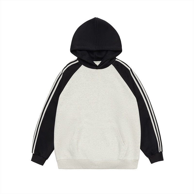 Herre- og dame-stribet kontrastfarve syet raglan-top